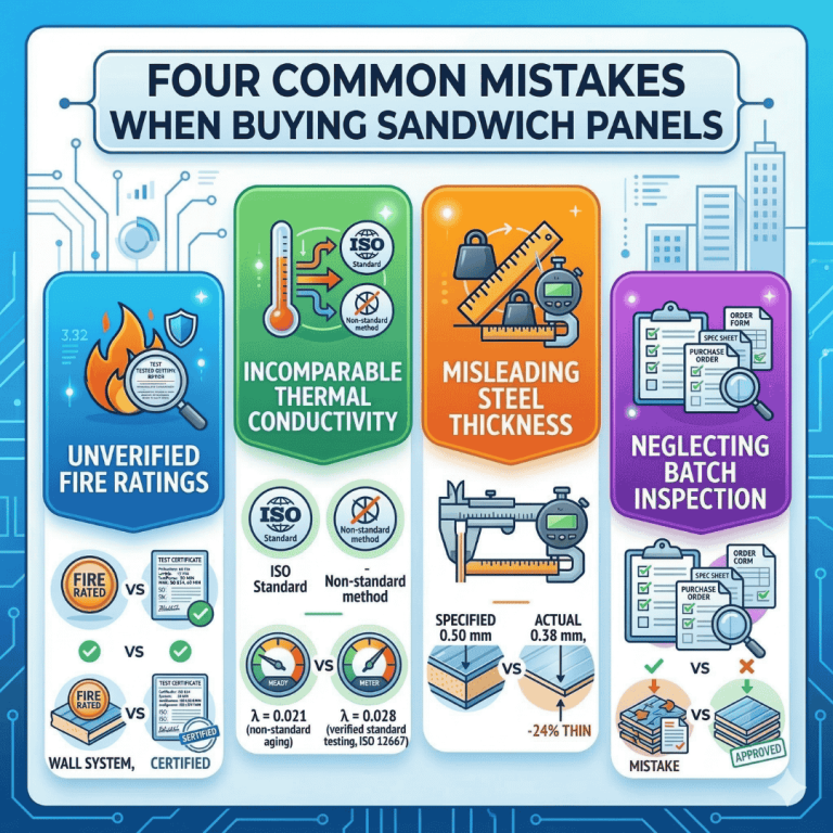 Infographic showing four common mistakes when buying sandwich panels