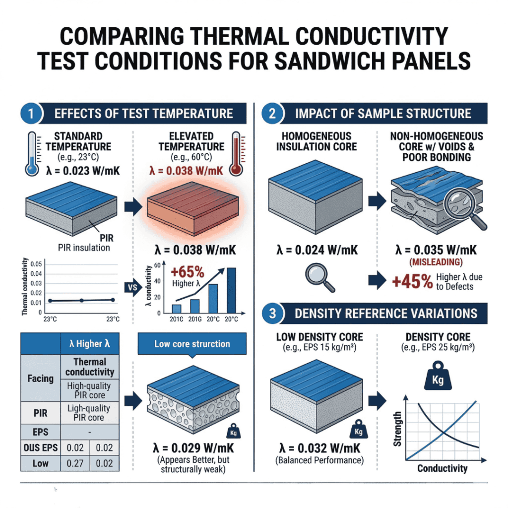 Why sandwich panel thermal conductivity data can be misleading under different test conditions