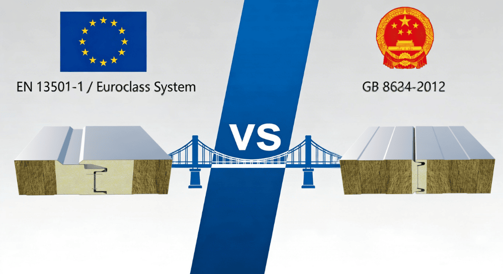EN 13501-1 vs GB 8624 fire standard comparison for sandwich panel procurement