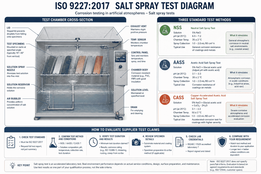 ISO 9227 salt spray test methods NSS AASS CASS industrial coating evaluation
